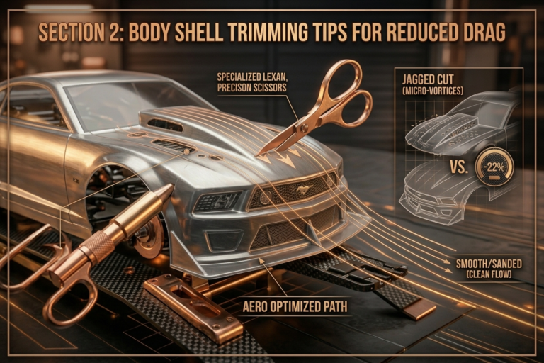 Comparison of jagged vs smooth Lexan trimming for RC Drag Racing Aero showing reduced micro-vortices